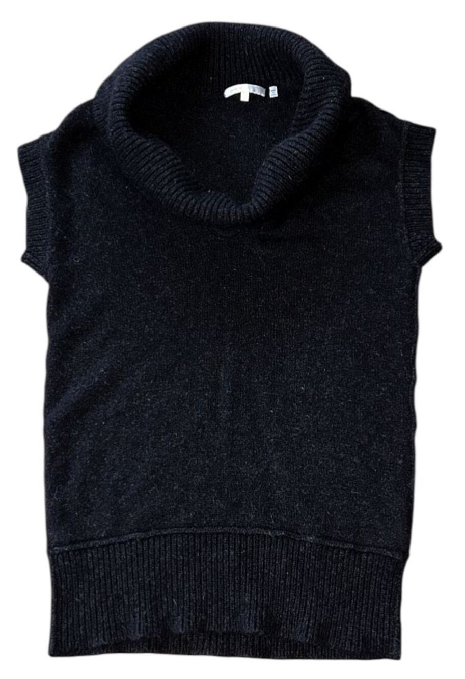 Vince. Cashmere Alpaca & Wool Blend Cowl Neck Sleeveless Black Sweater Large